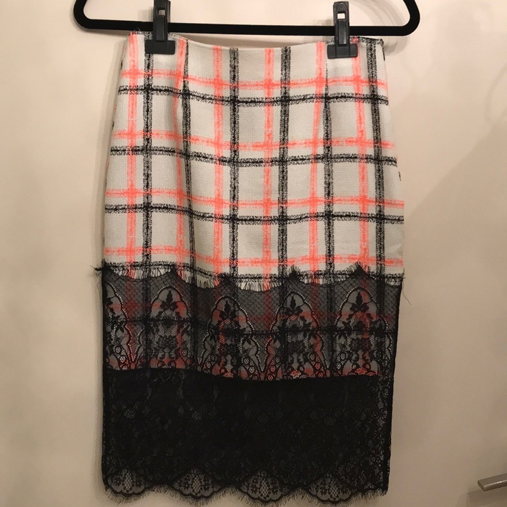 Endless rose orange/black plaid and lace skirt
